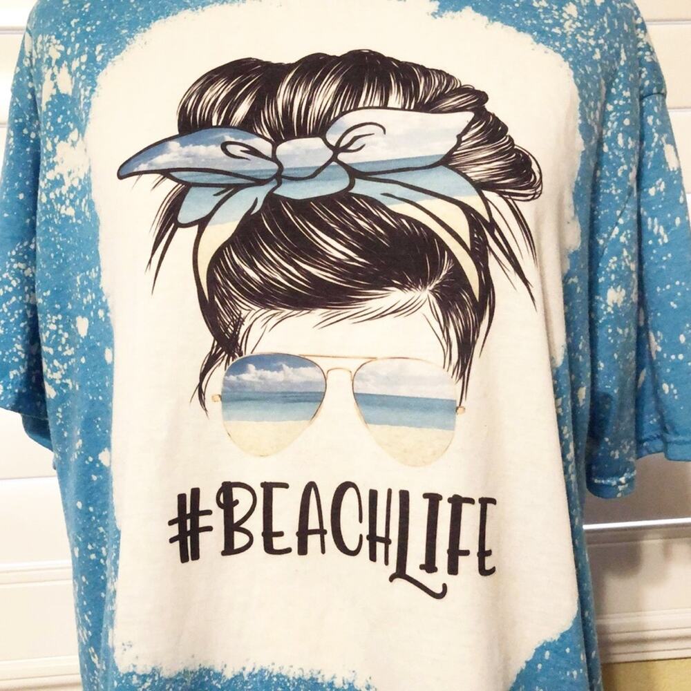 Beach Life Bleach Dye Handmade Graphic Tee